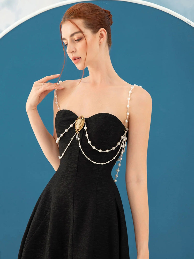 SANLLI BLACK A-LINE MIDI DRESS