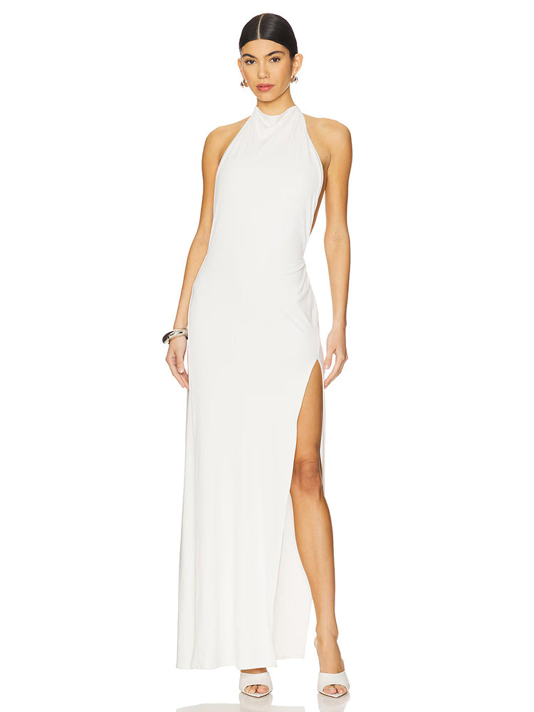 DELILAH WHITE HALTER BACKLESS MAXI DRESS