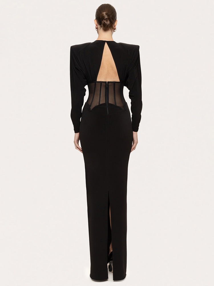 ELEANOR BLACK DIAMOND MESH MAXI DRESS