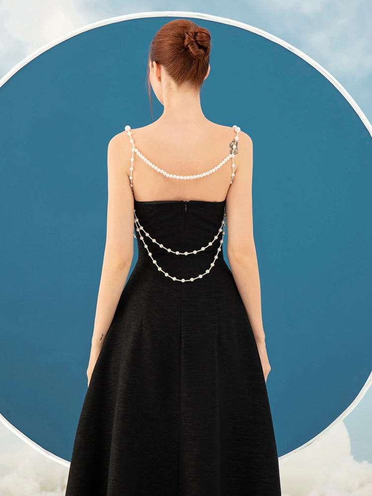 SANLLI BLACK A-LINE MIDI DRESS