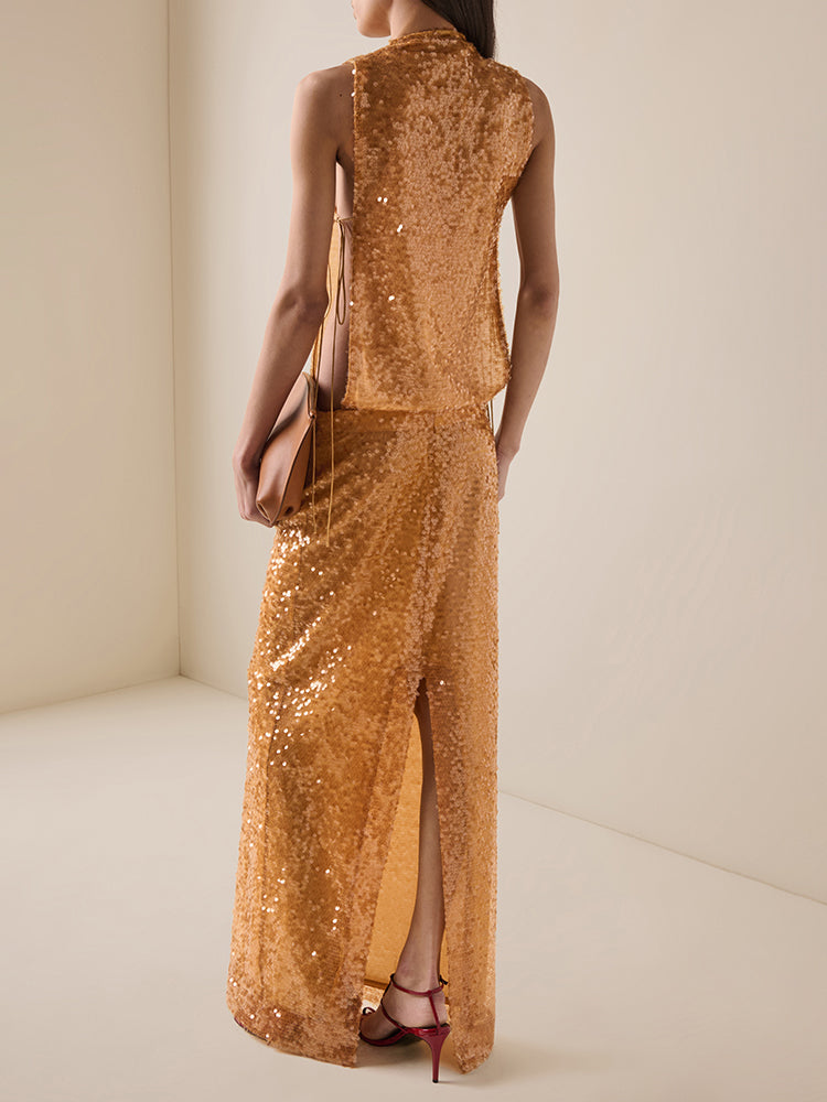 BONNIE ORANGE SEQUINS MAXI DRESS