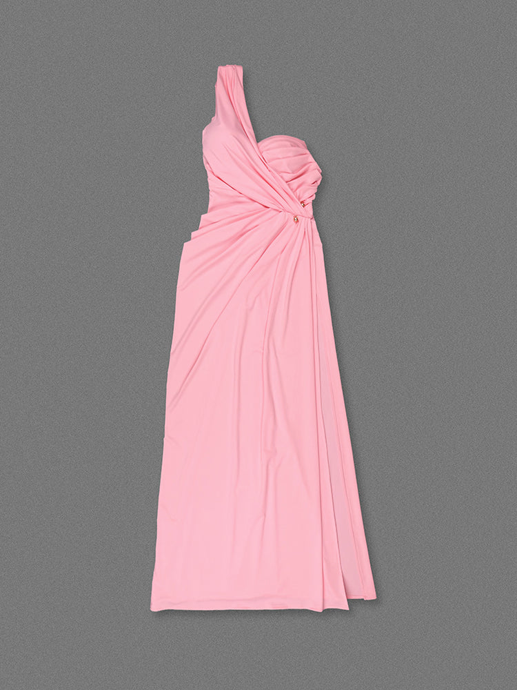 CHLOE PINK ONE-SHOULDER MAXI DRESS