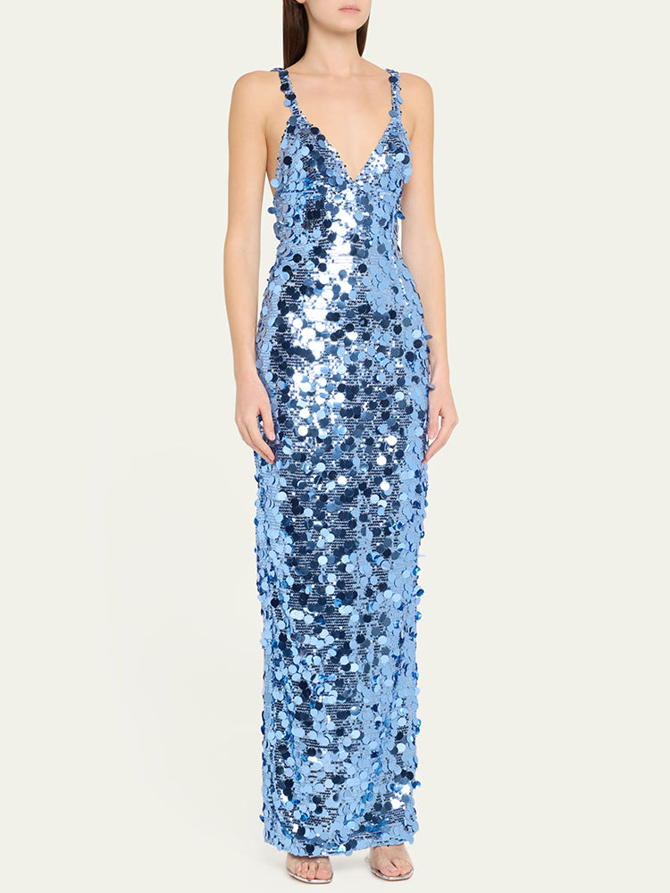KELSEY BLUE SEQUINS MAXI DRESS