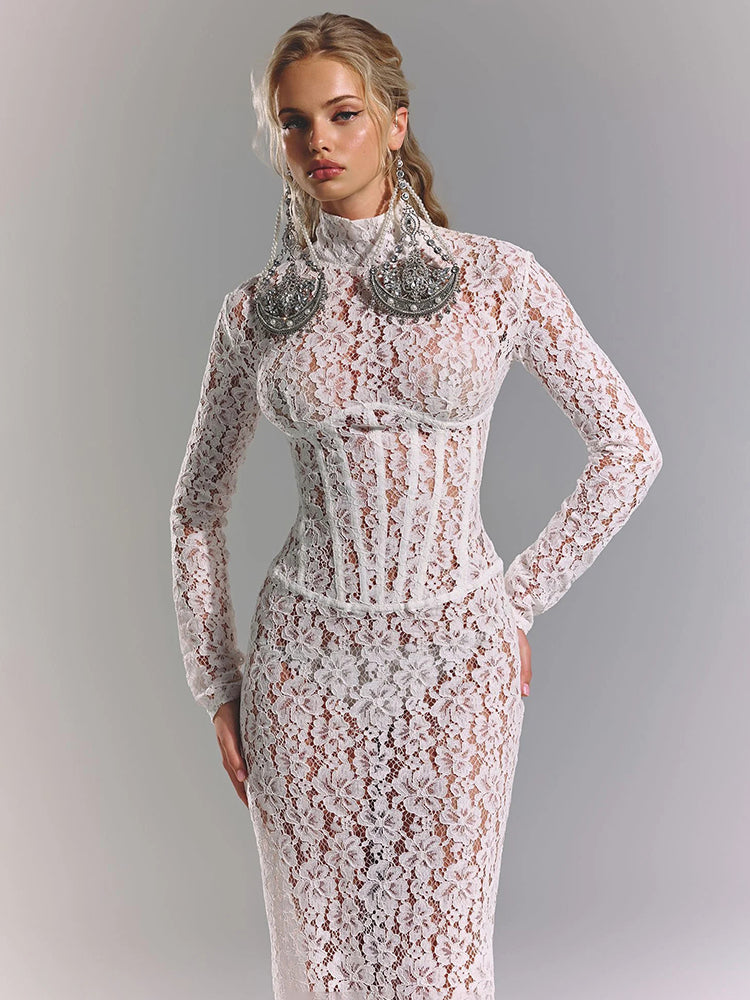 JOCELYN WHITE LACE WEDDING MAXI DRESS