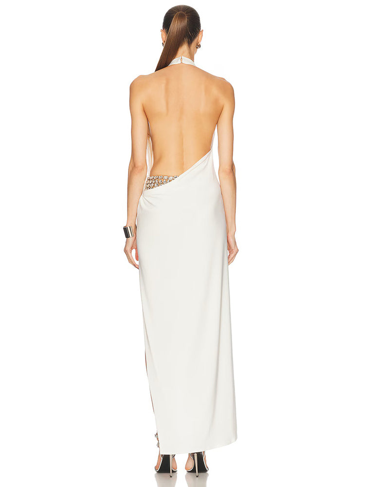 DELILAH WHITE HALTER BACKLESS MAXI DRESS