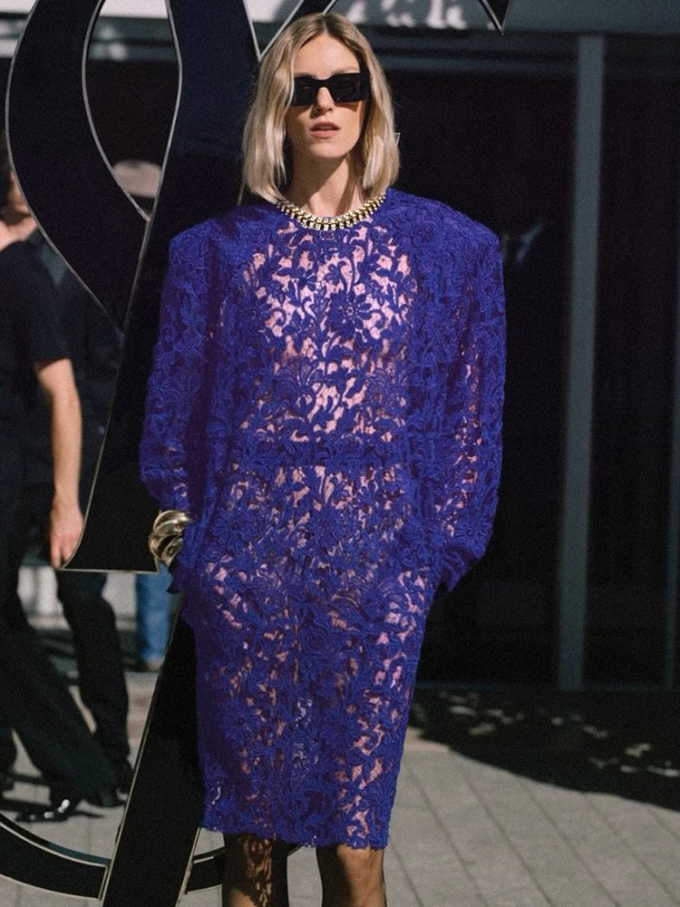 MAEVE BLUE LACE MIDI DRESS