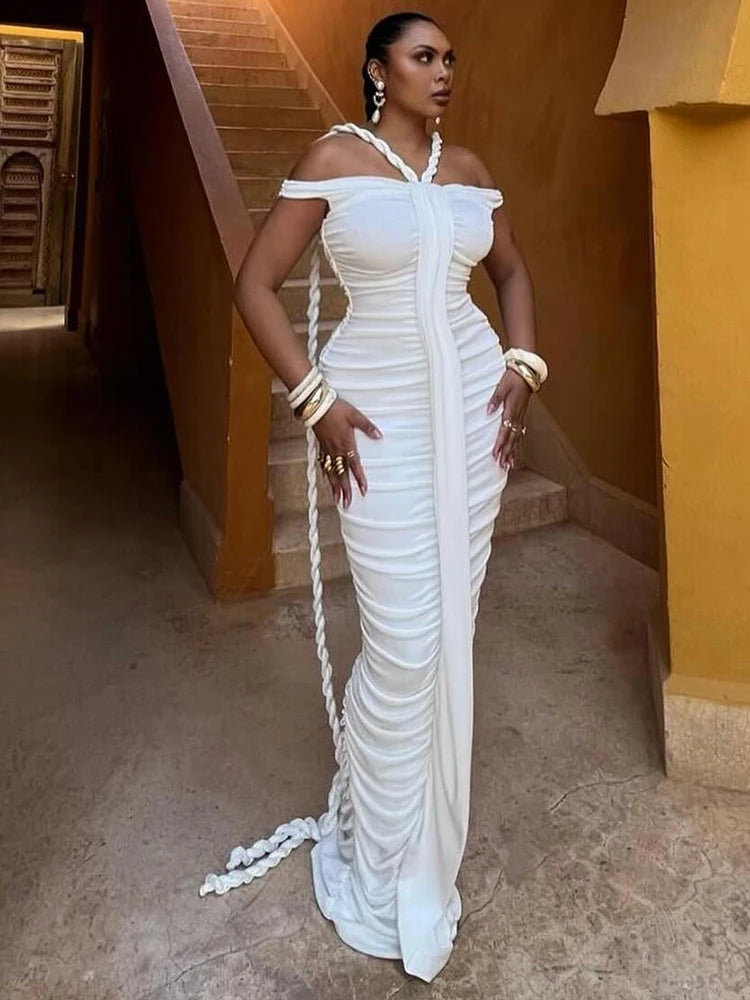 SOFIYA BLACK WHITE OFF SHOULDER DRESS DOWN