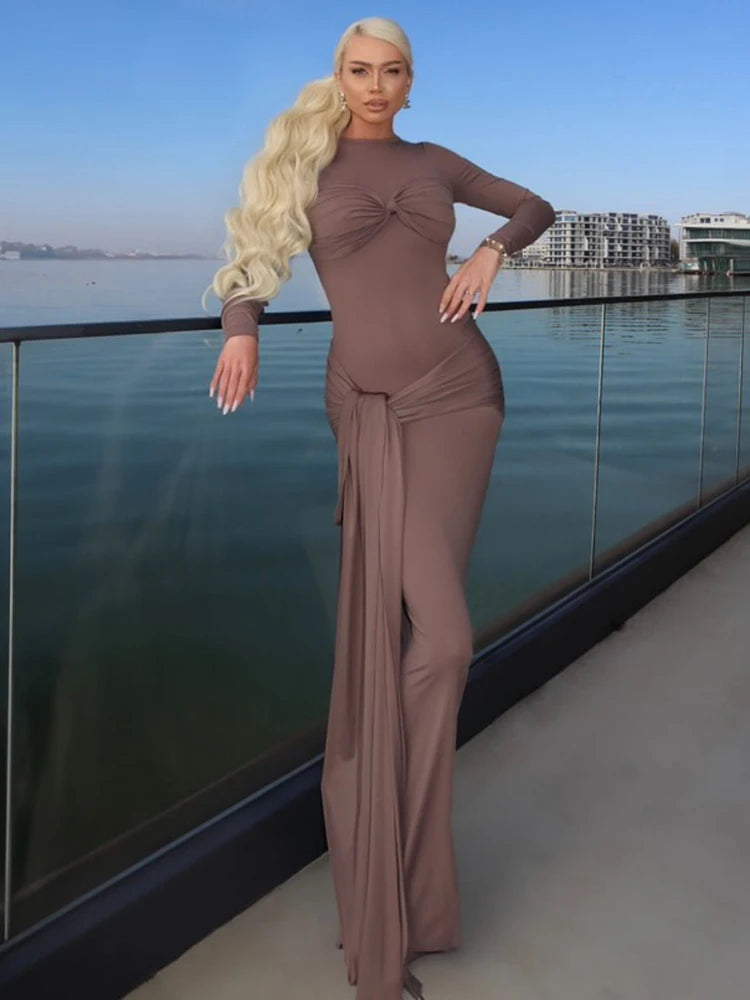 OLIVAYA LONG SLEEVES LONG DRESS GOWN