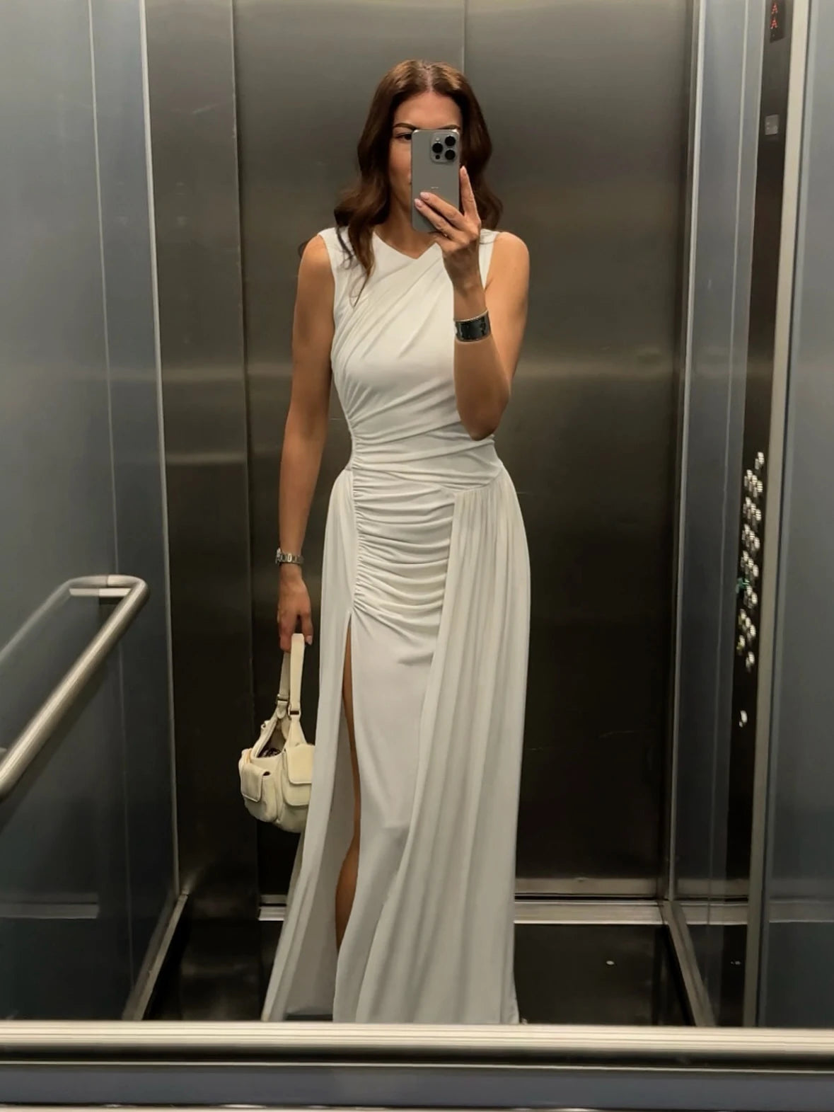 WILLOW WHITE RUCHED MAXI DRESS