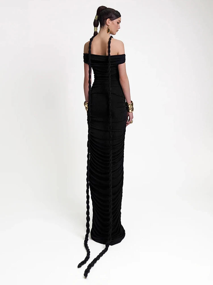 SOFIYA BLACK WHITE OFF SHOULDER DRESS DOWN
