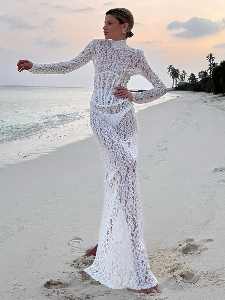 JOCELYN WHITE LACE WEDDING MAXI DRESS