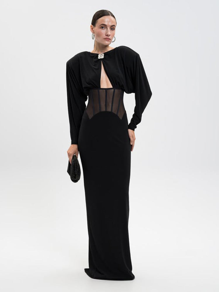 ELEANOR BLACK DIAMOND MESH MAXI DRESS