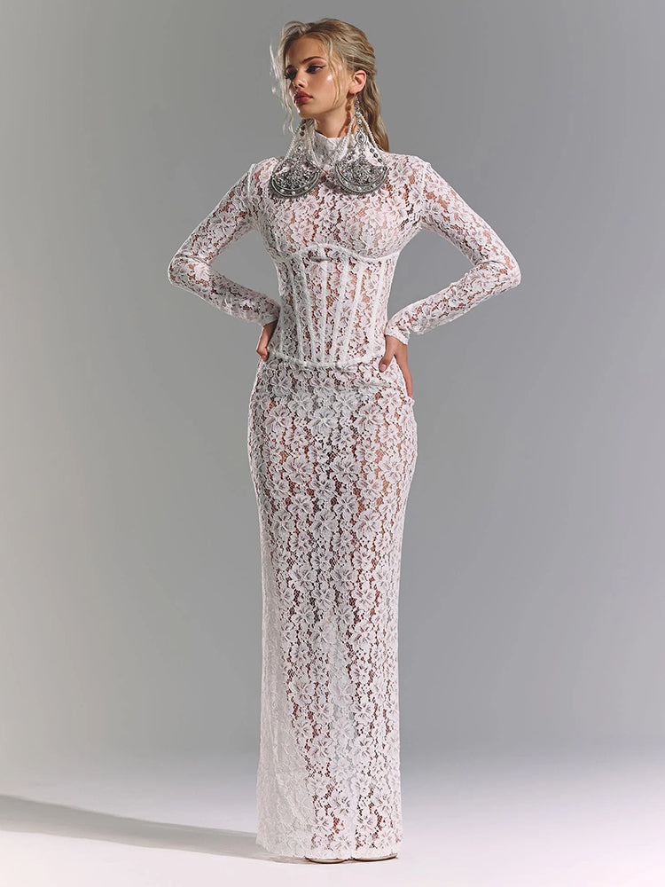 JOCELYN WHITE LACE WEDDING MAXI DRESS