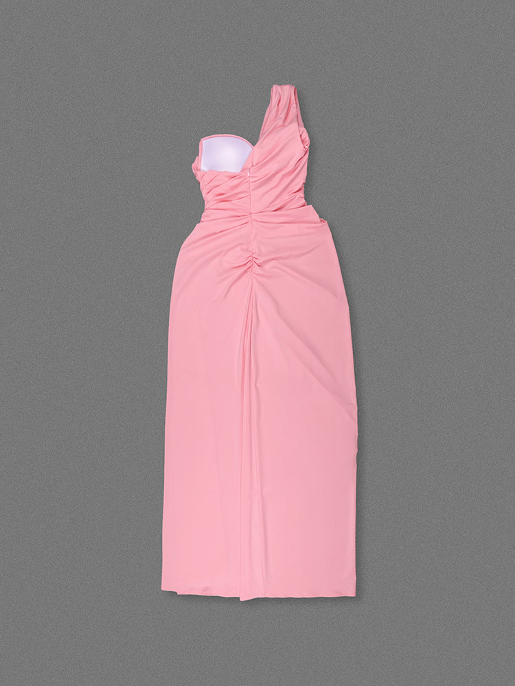 CHLOE PINK ONE-SHOULDER MAXI DRESS