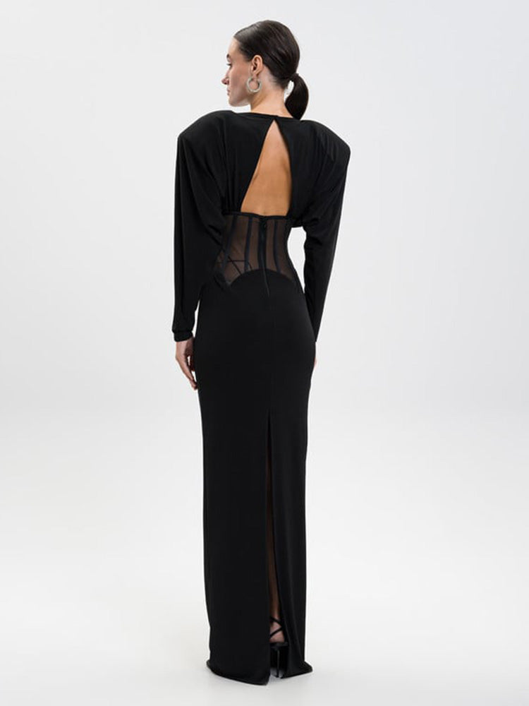 ELEANOR BLACK DIAMOND MESH MAXI DRESS