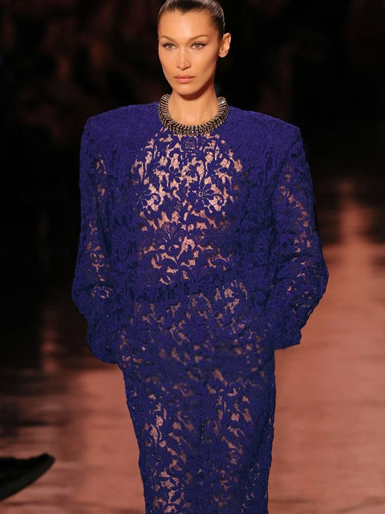 MAEVE BLUE LACE MIDI DRESS