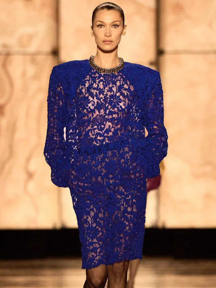 MAEVE BLUE LACE MIDI DRESS