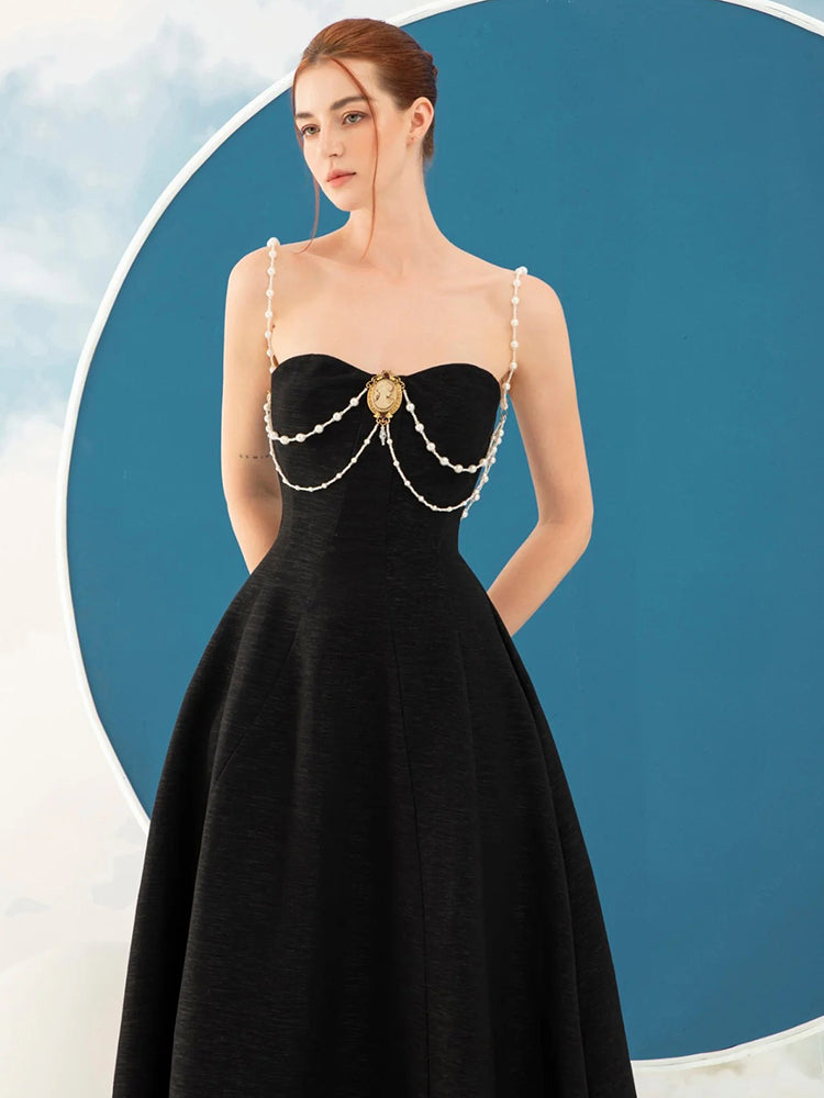 SANLLI BLACK A-LINE MIDI DRESS