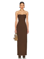 AMBER BROWN STRAPLESS MAXI DRESS