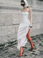 YARA WHITE DRAPED STRAPLESS MAXI DRESS