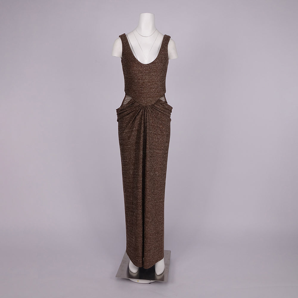 NOEMI BROWN SEQUIN EVENING MAXI DRESS