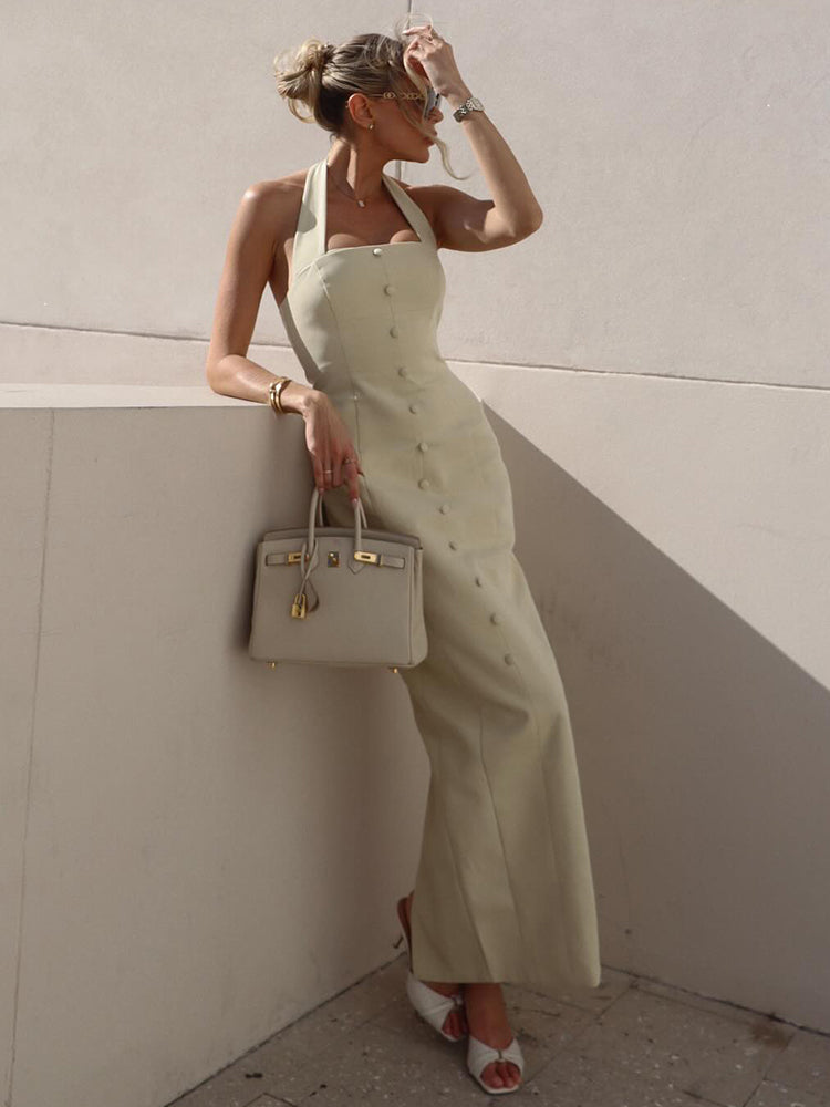 NIKIKI YELLOW HALTER BUTTON DRESS