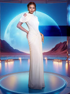 SHARON ELEGANT WHITE DRAPED MAXI DRESS