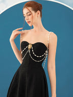 SANLLI BLACK A-LINE MIDI DRESS
