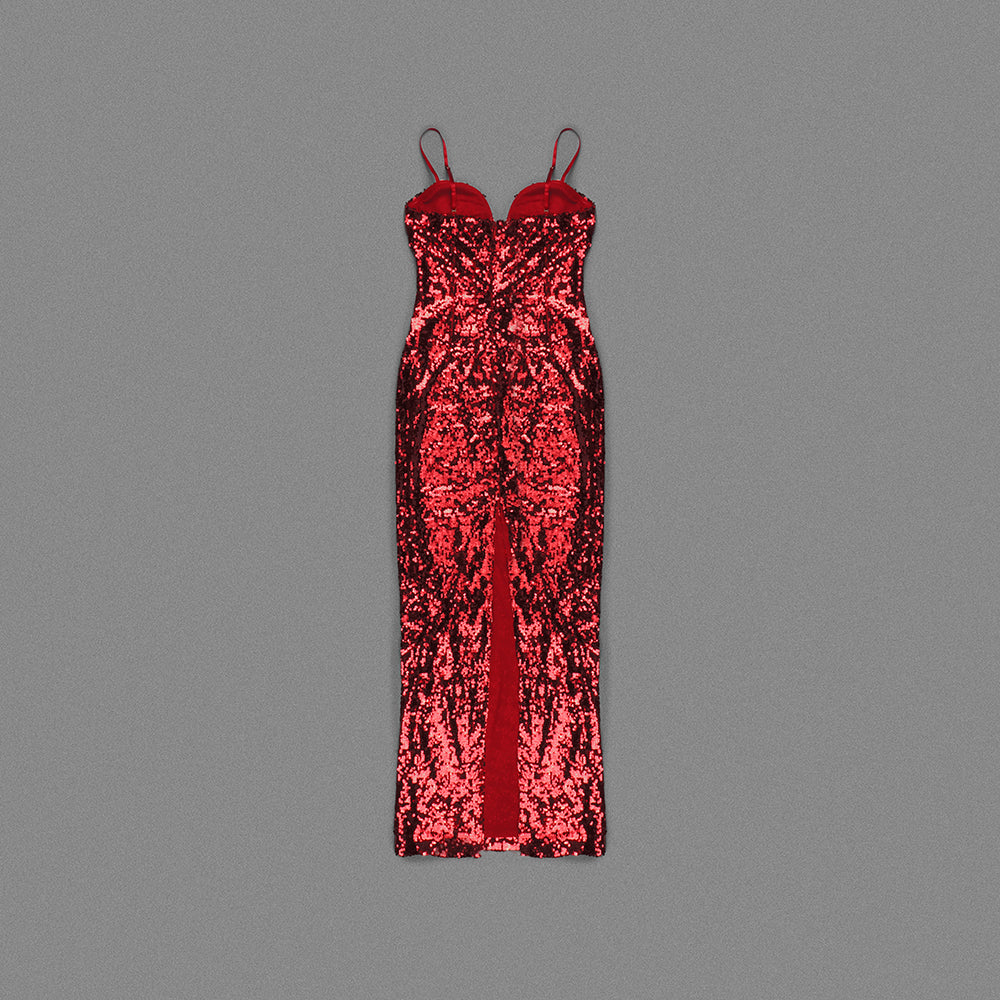 NYDIA RED SEQUINS MAXI DRESS