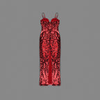 NYDIA RED SEQUINS MAXI DRESS
