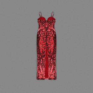 NYDIA RED SEQUINS MAXI DRESS