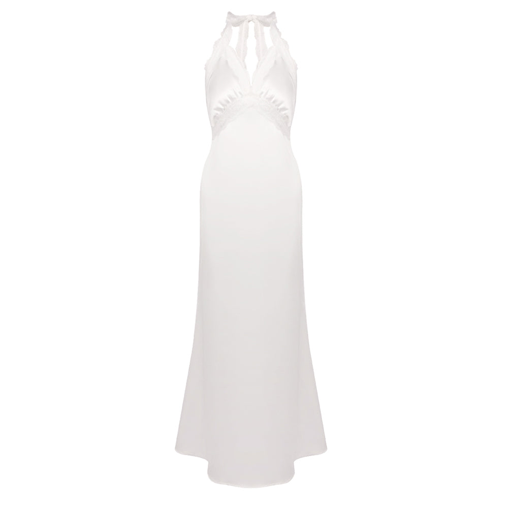 DAVINA ELEGANT WHITE SATIN MAXI DRESS