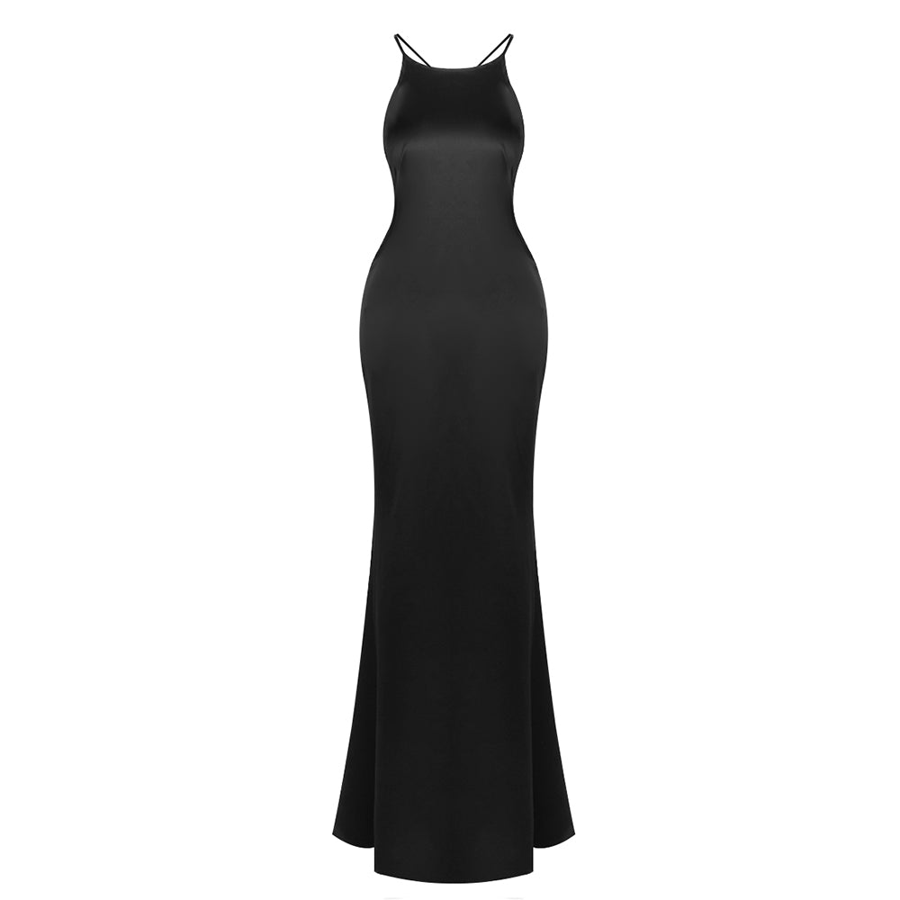 ANELIZE SEXY BACKLESS SATIN MAXI DRESS FOR WOMEN
