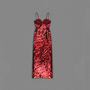 NYDIA RED SEQUINS MAXI DRESS