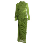VERONA GREEN HIGH NECK RUCHED MAXI DRESS