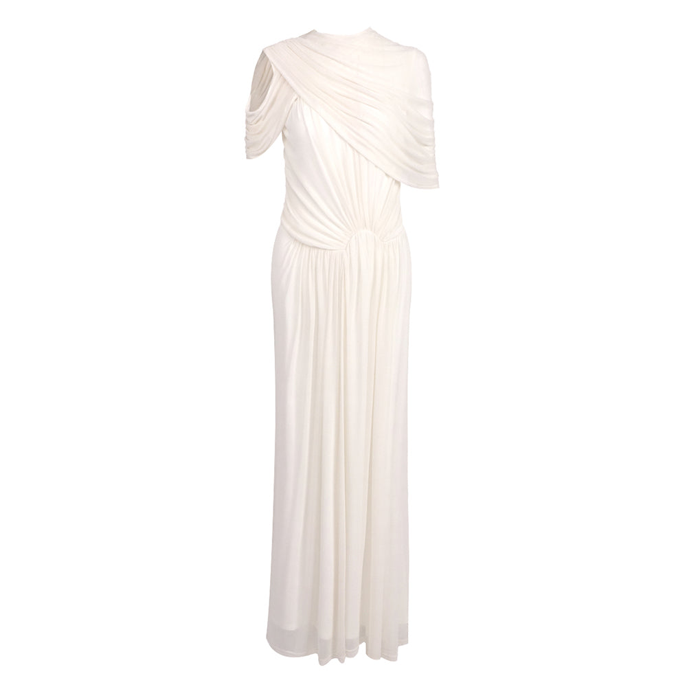 SHARON ELEGANT WHITE DRAPED MAXI DRESS