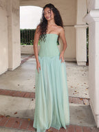 LOISE GREEN STRAPLESS TULLE MAXI DRESS