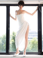 YARA WHITE DRAPED STRAPLESS MAXI DRESS