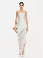 YARA WHITE DRAPED STRAPLESS MAXI DRESS