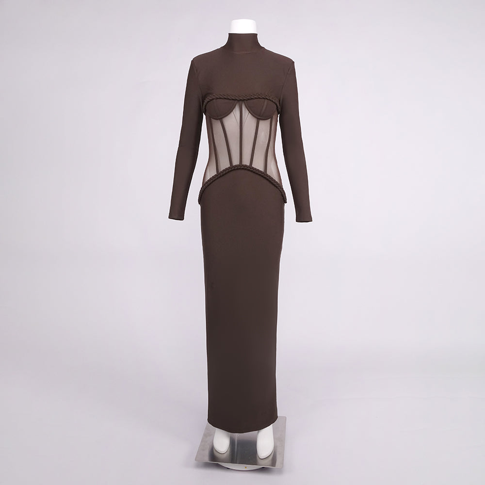 JAMACY BROWN MESH DRESS
