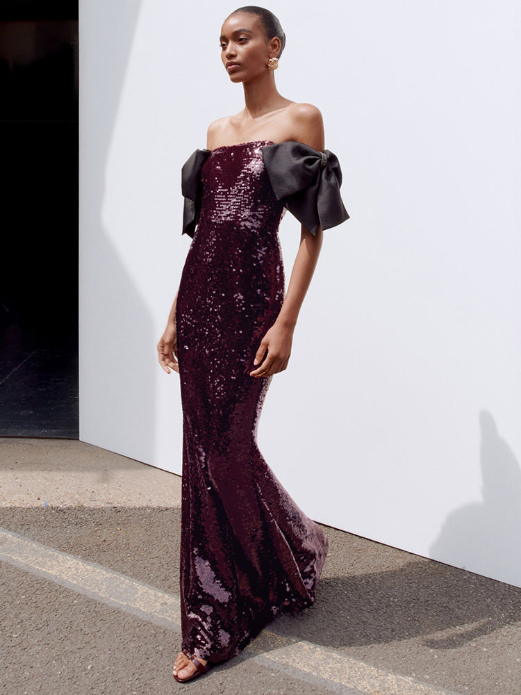 KRIS BURGUNDY SEQUIN MAXI DRESS