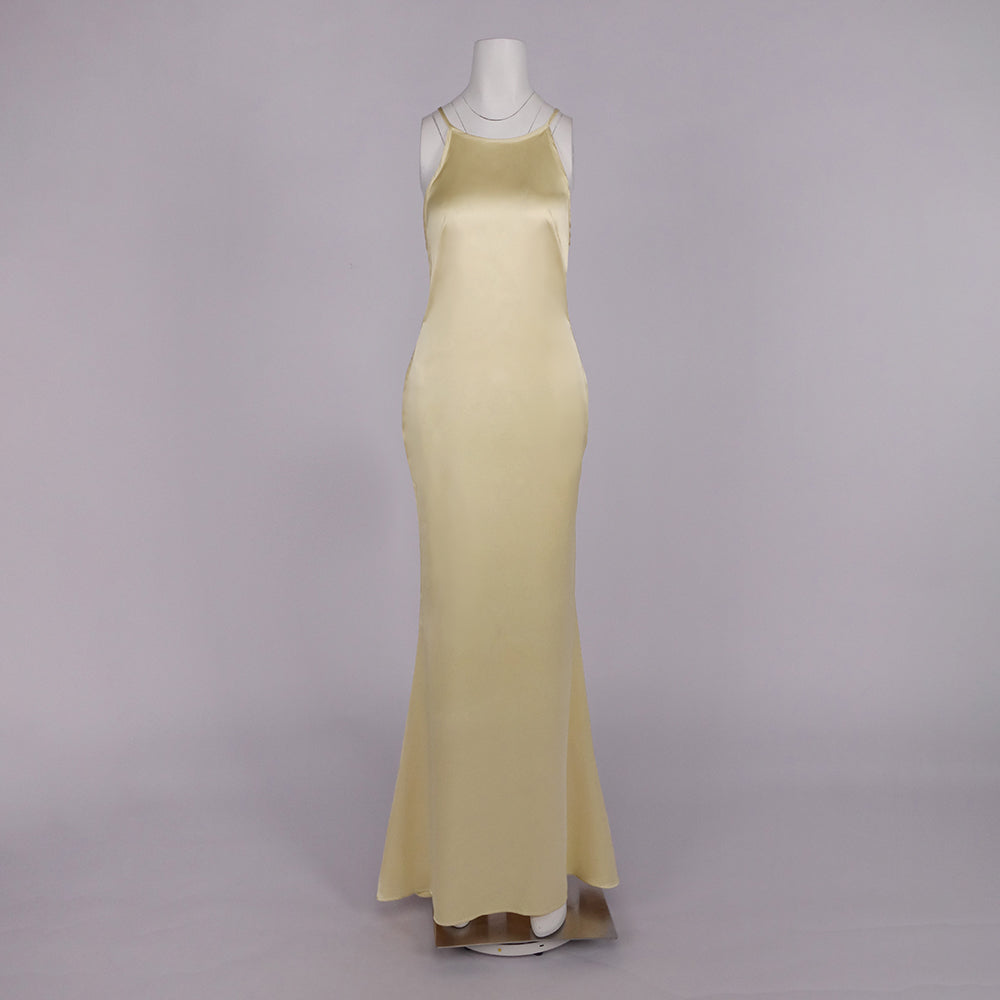 ANELIZE SEXY BACKLESS SATIN MAXI DRESS FOR WOMEN