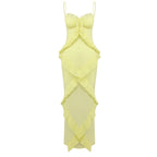 JOYCE SEXY YELLOW RUFFLE MAXI DRESS