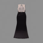 SARAH BLACK SATIN FRINGE MAXI DRESSES