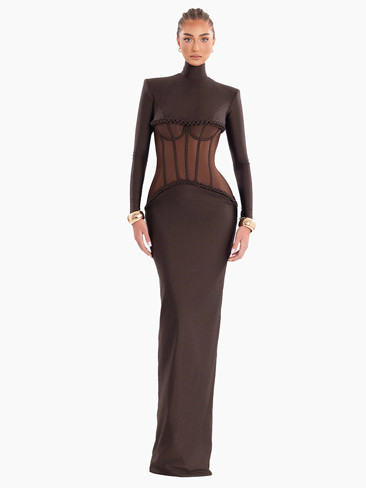 JAMACY BROWN MESH MAXI DRESS