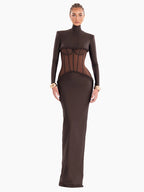 JAMACY BROWN MESH MAXI DRESS