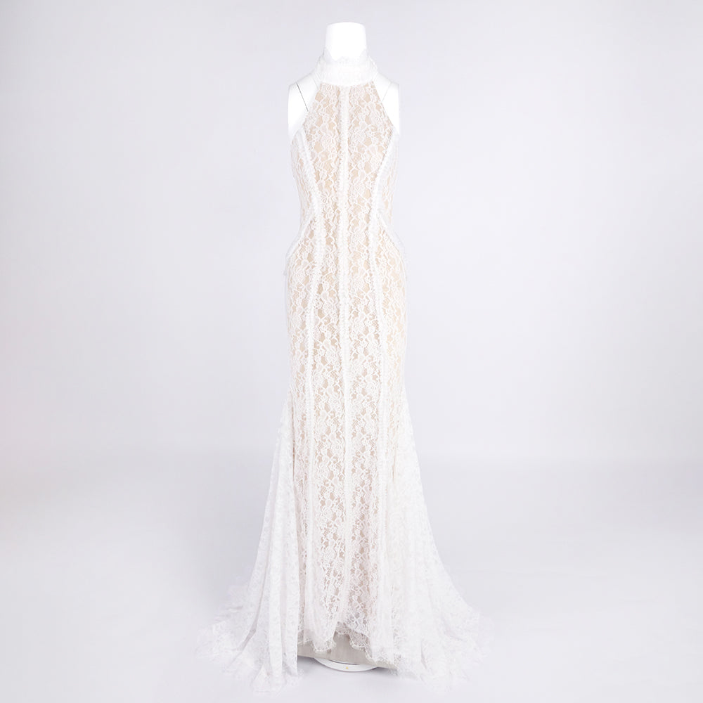 SHANTA WHITE LACE HALTER DRESS