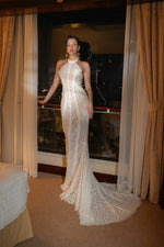 Charger l&#39;image dans la galerie, SHANTA WHITE LACE HALTER DRESS
