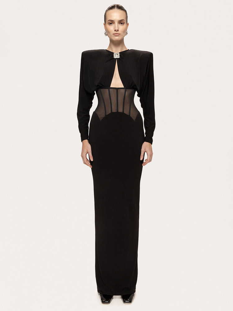 ELEANOR BLACK DIAMOND MESH MAXI DRESS
