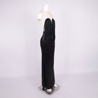 SARAH BLACK SATIN FRINGE MAXI DRESSES
